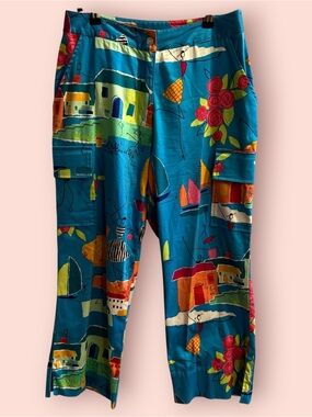 Catherine Stewart BonBellePointe Coastal Print Cargo Crop Pants Size 8 Made USA
